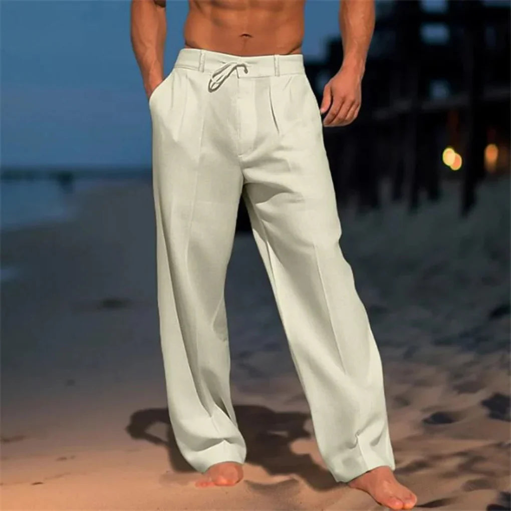 Men's Straight-Leg Summer Trousers in Beige, Grey & Navy — Classic Smart-Casual Trousers for Warm Weather | Koossa