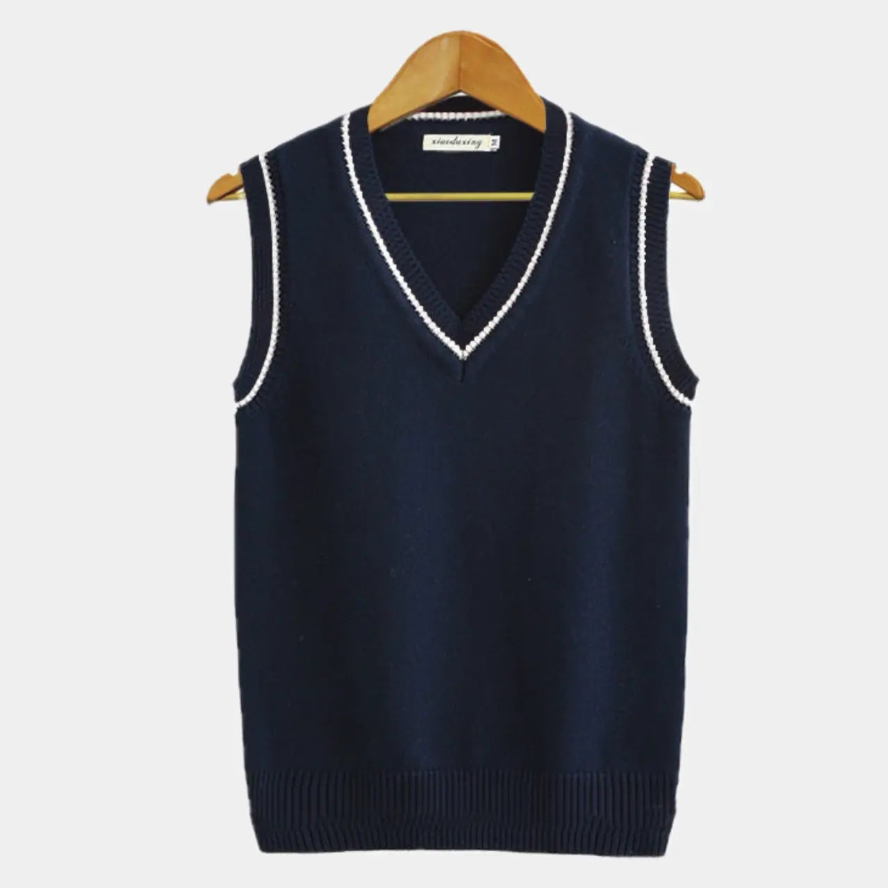 Knitted Sleeveless Jumper with V-Neck and Ribbed Trim in Classic Colours for Smart Layering and Everyday Elegance | Koossa