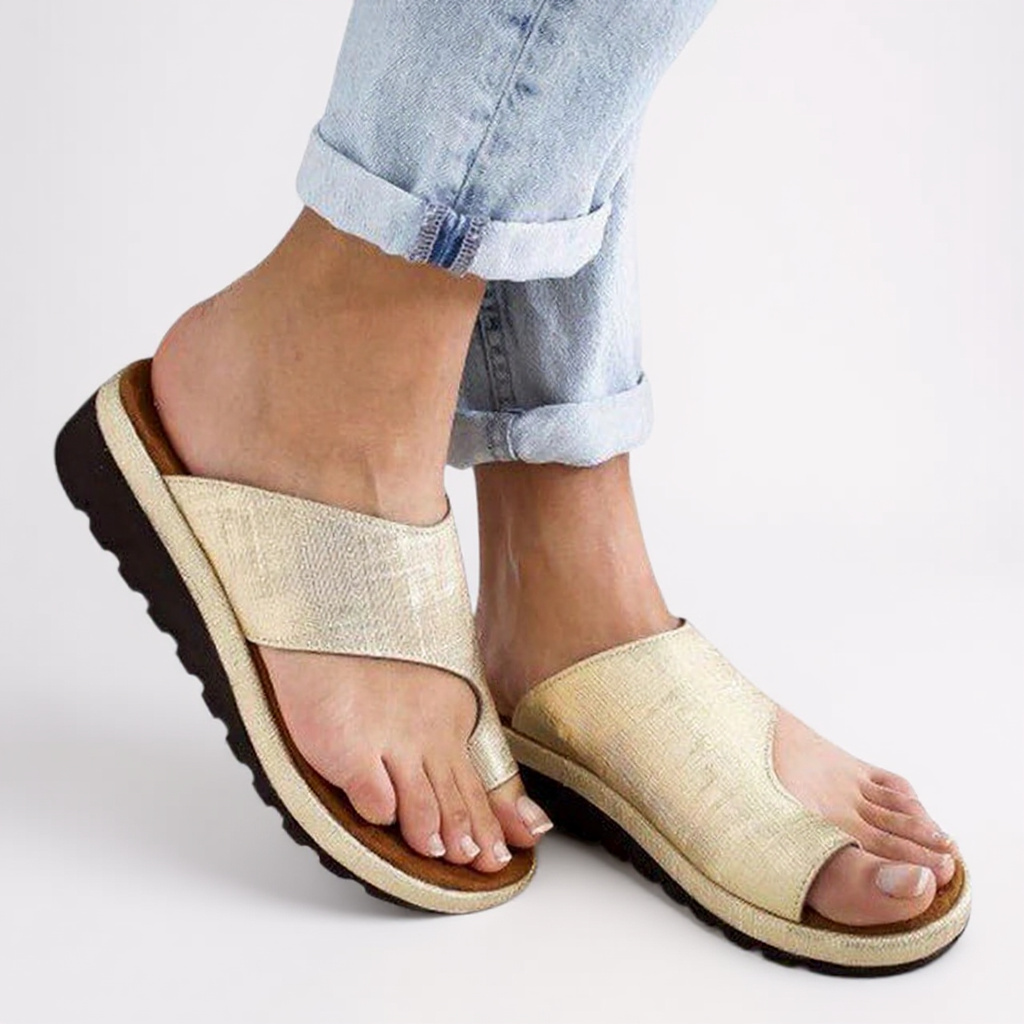 Toe-Post Sandals with Supportive Footbed in Metallic and Neutral Tones | Koossa