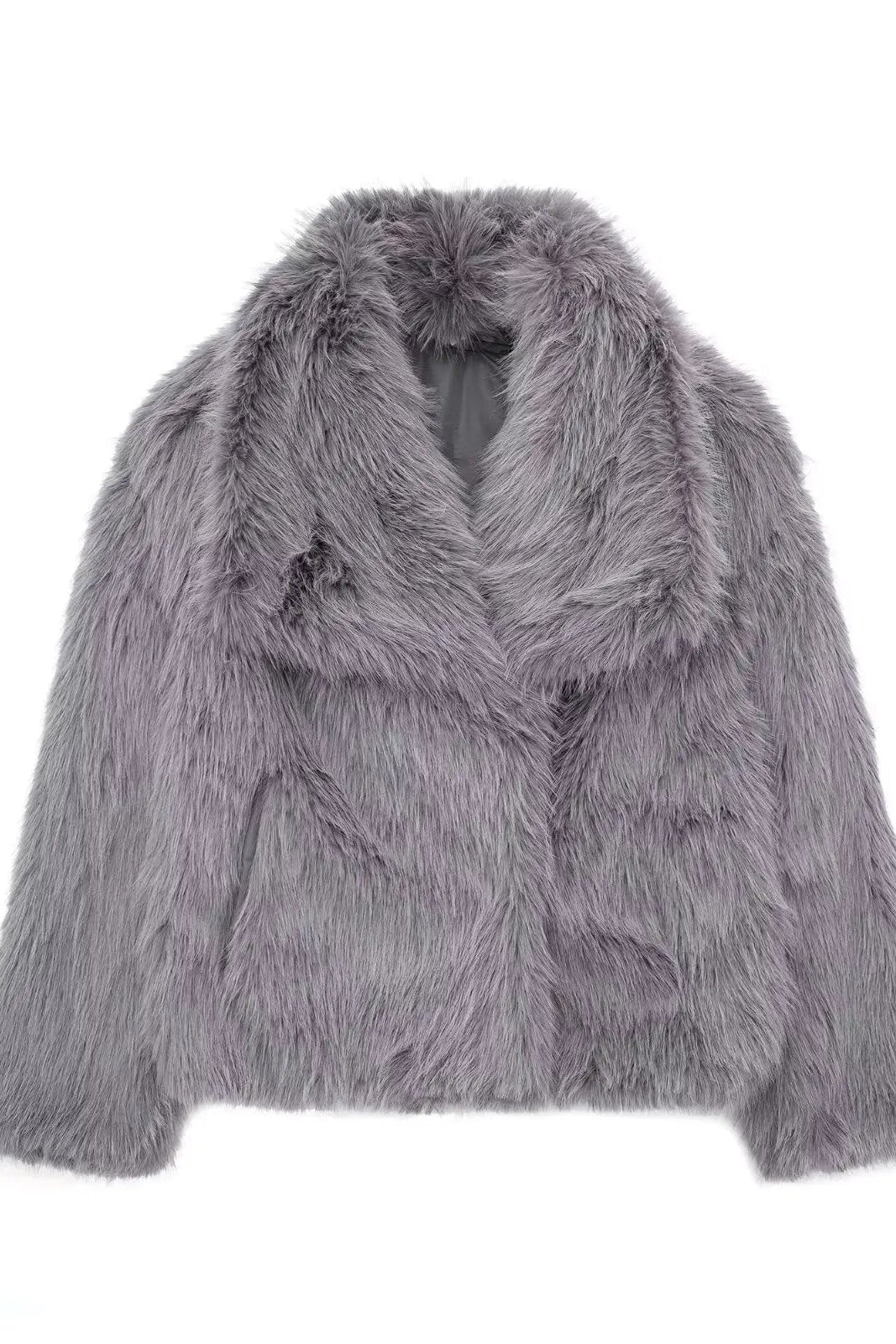 Oversized Faux Fur Coat Beige Grey Black Wide Lapel Winter Outerwear Textured Plush Finish Relaxed Silhouette Statement Layering Piece | Koossa