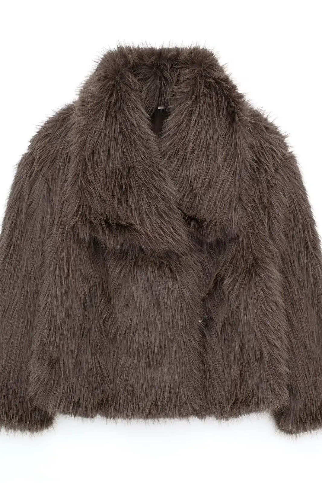 Oversized Faux Fur Coat Beige Grey Black Wide Lapel Winter Outerwear Textured Plush Finish Relaxed Silhouette Statement Layering Piece | Koossa
