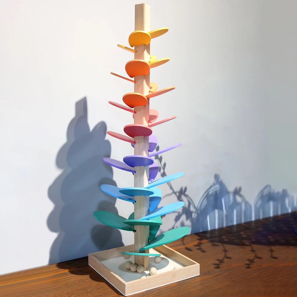 Wooden Ball Drop Tower Toy for Toddlers, Musical Sensory Learning Game with Colorful Rolling Tracks, Montessori Playroom Activity Toy | Lonoma