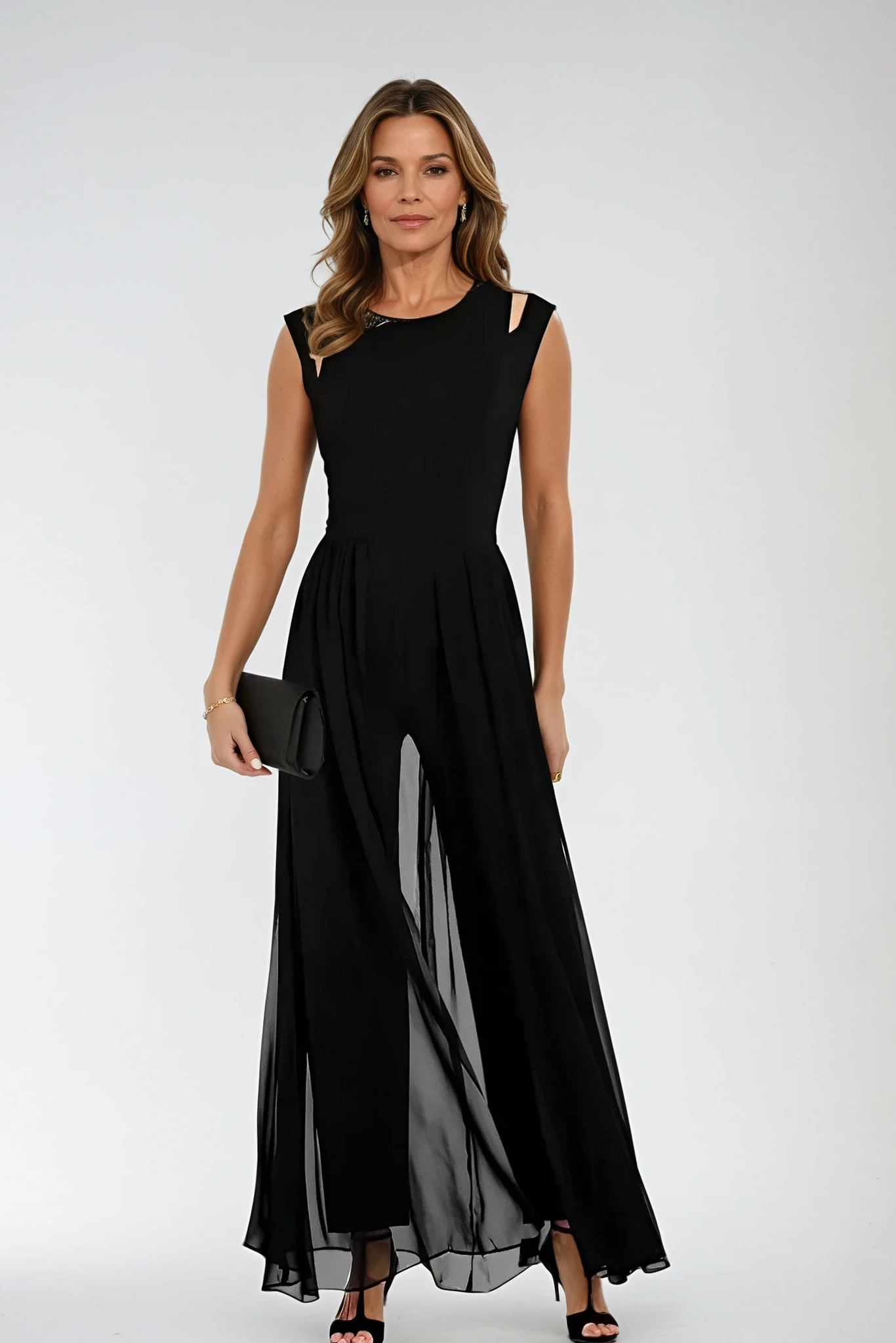 Sleeveless Maxi Evening Gown with Pleated Skirt in Black, Red, Royal Blue and White – Elegant Floor-Length Formal Dress for Galas and Special Occasions | Koossa