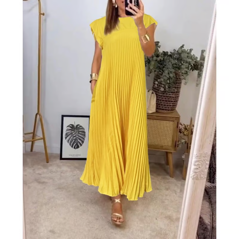 Women's Sleeveless Pleated Midi Dress in Soft Jersey Fabric for Daywear & Evenings | Koossa