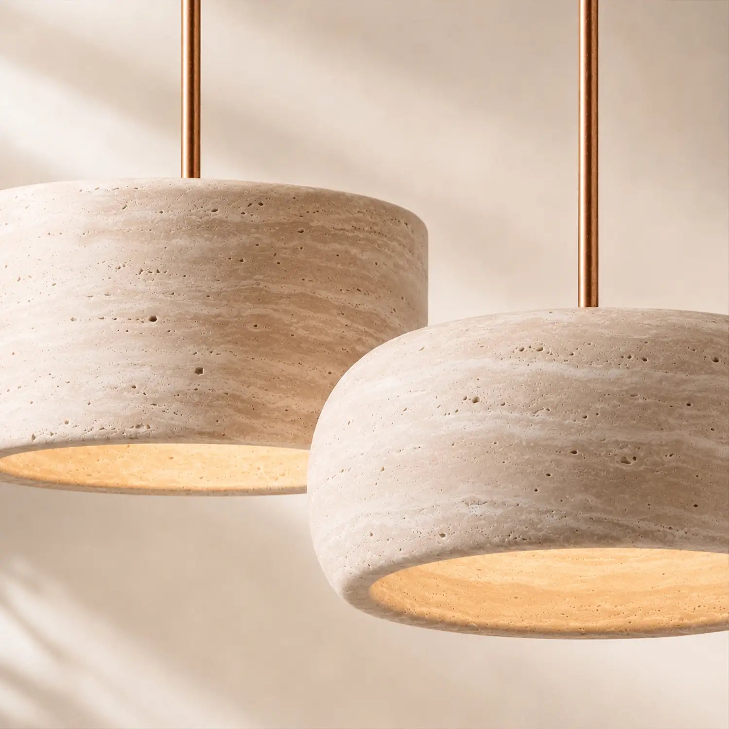Suspension en Travertine Crème Naturel Style Wabi Sabi pour Salle à Manger Chambre Éclairage Doux Minimaliste | Koossa