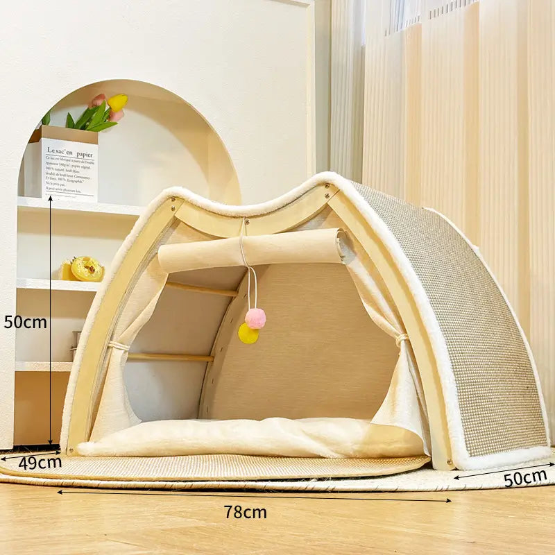 Cat House with Scratching Roof Sisal Wooden Indoor Cat Bed Cave Hideaway Warm Cushion Small Medium Large Kitten Furniture Cosy Villa | Koossa