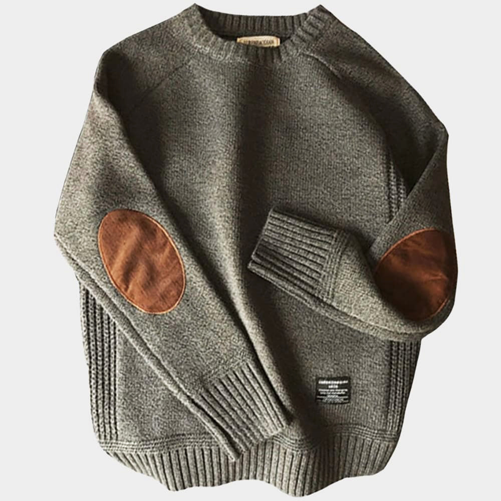 Men's Round-Neck Pullover with Reinforced Elbows – Soft Wool-Blend Knit for Everyday Wear and Layering | Lonoma
