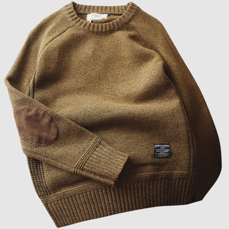Men's Round-Neck Pullover with Reinforced Elbows – Soft Wool-Blend Knit for Everyday Wear and Layering | Lonoma