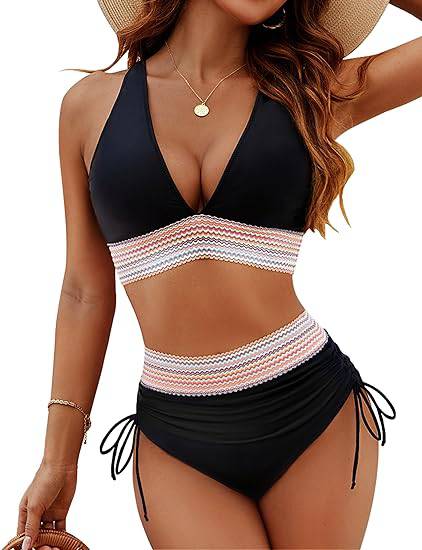 Women's High-Waisted Colour Block Bikini Set — Flattering Swimwear for Beach & Pool Holidays | Koossa