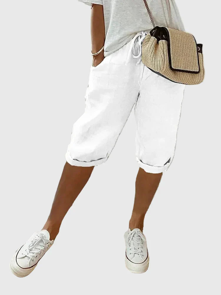 Women's Tailored Cotton Shorts in Black, Beige, Green, Blue & White – Soft Stretch Everyday Comfort for Smart Casual & Travel | Koossa