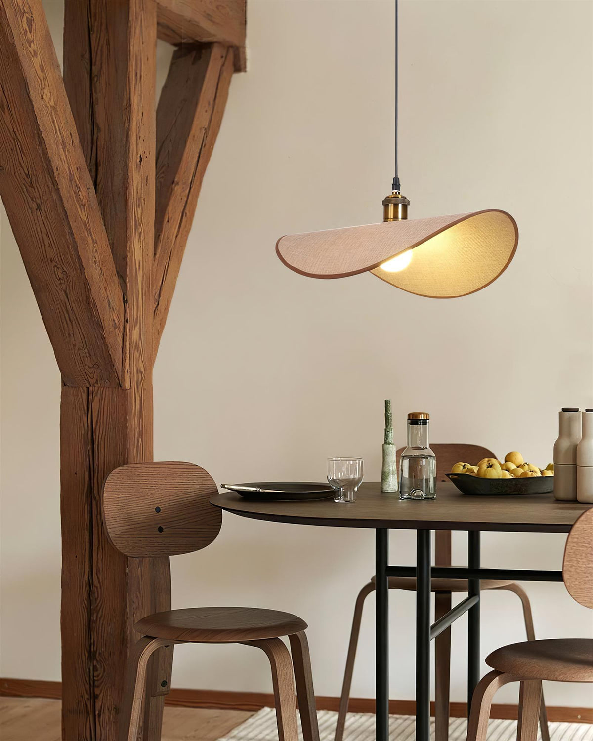 Hanging Ceiling Light with Linen Drum Shade and Wood Accent for Dining Room Kitchen Island Bedroom Modern Farmhouse Fixture | Lonoma
