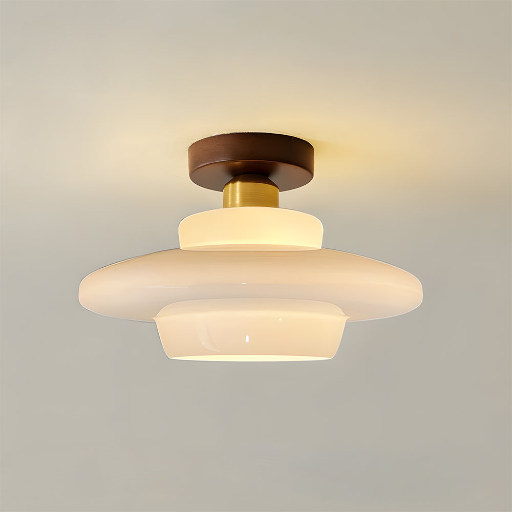 Plafonnier Bois Noyer et Verre Cuivré E27 Style Scandinave pour Entrée Cuisine Salon Luminaire Nordique Naturel | Koossa