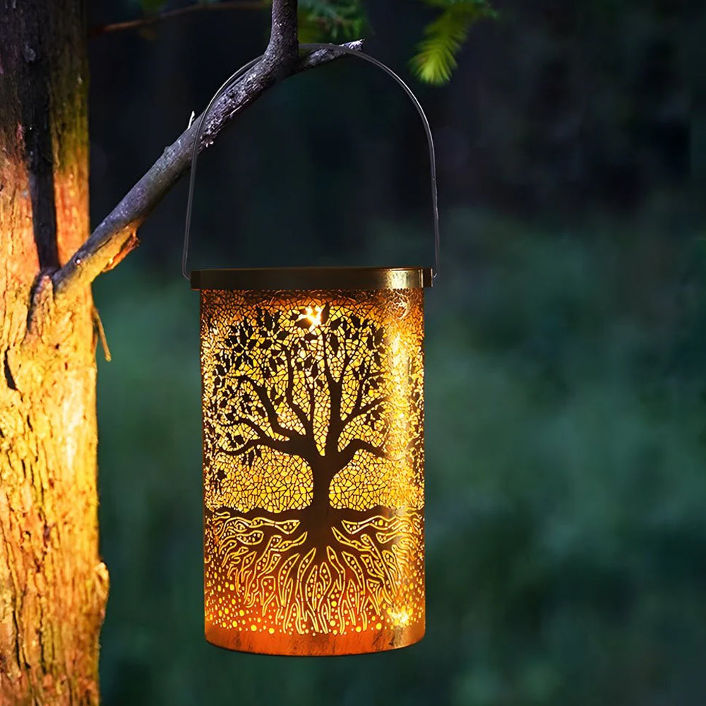 Lanterne solaire décorative motif arbre de vie IP55 pour jardin terrasse villa à suspendre ou poser LED blanc | Koossa