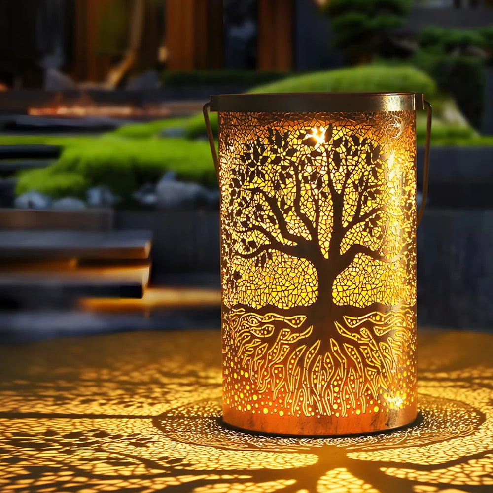 Lanterne solaire décorative motif arbre de vie IP55 pour jardin terrasse villa à suspendre ou poser LED blanc | Koossa