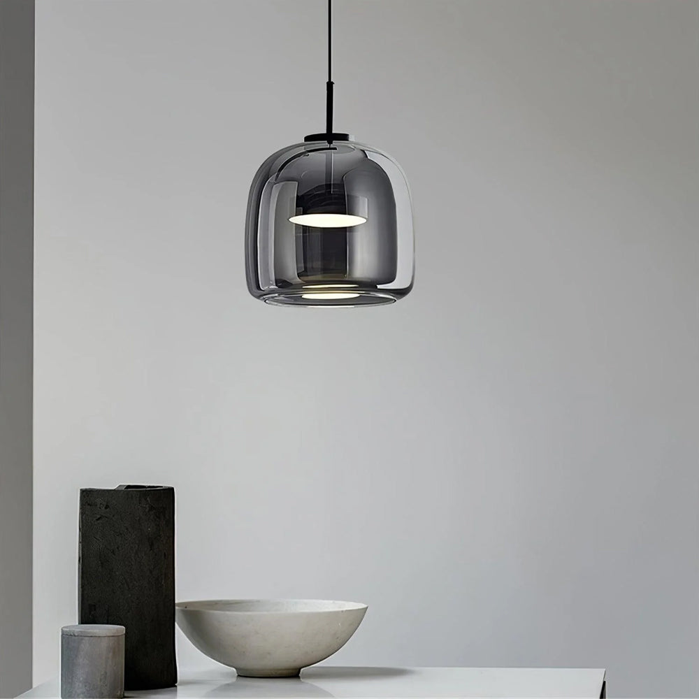 Suspension en verre fumé dôme vintage minimaliste LED pour cuisine salle à manger loft style industriel | Koossa