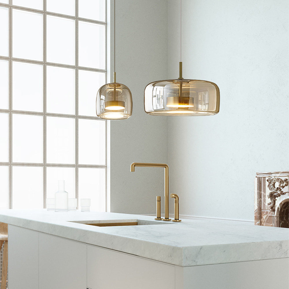 Suspension en verre fumé dôme vintage minimaliste LED pour cuisine salle à manger loft style industriel | Koossa