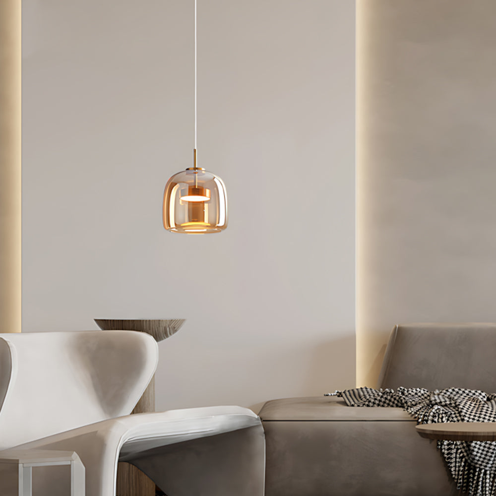 Suspension en verre fumé dôme vintage minimaliste LED pour cuisine salle à manger loft style industriel | Koossa