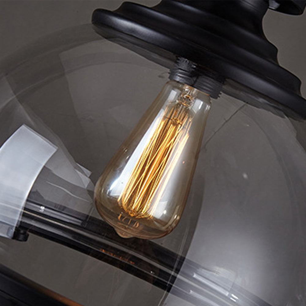 Black Iron & Glass Dome Pendant Light, 12 in Hanging Fixture with Adjustable Chain for Kitchen Island, Dining Table, Bedroom | Lonoma