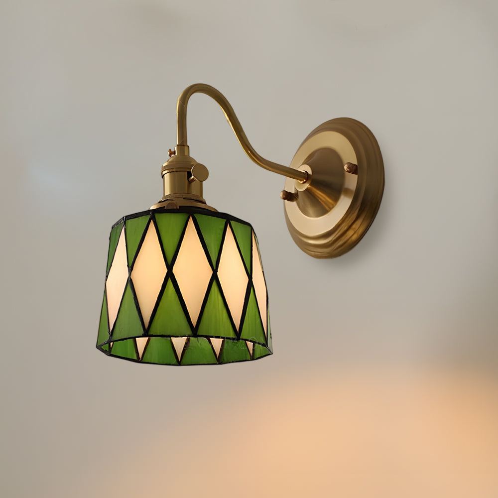 Applique murale Art déco en verre coloré et cuivre culot E27 pour entrée bureau salon ambiance chaleureuse | Koossa