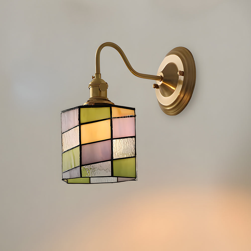 Applique murale Art déco en verre coloré et cuivre culot E27 pour entrée bureau salon ambiance chaleureuse | Koossa