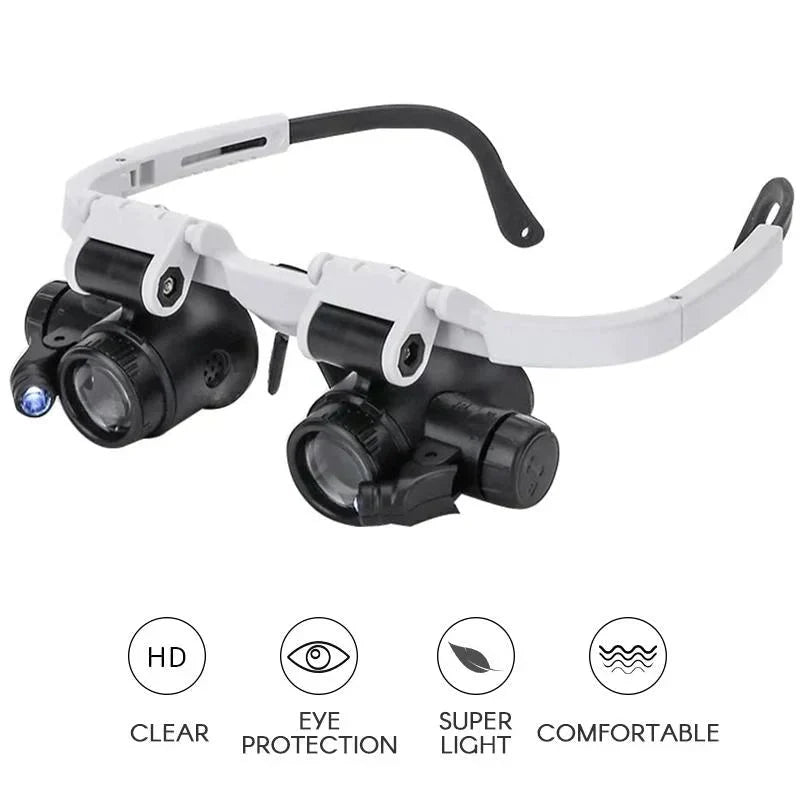 Head-Worn Magnifier with LED Light, 8x 15x 23x Interchangeable Lenses for Jewelry Repair, Soldering, Model Building | Lonoma