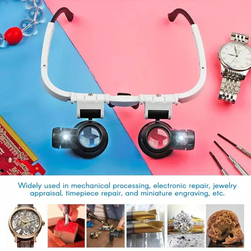 Head-Worn Magnifier with LED Light, 8x 15x 23x Interchangeable Lenses for Jewelry Repair, Soldering, Model Building | Lonoma