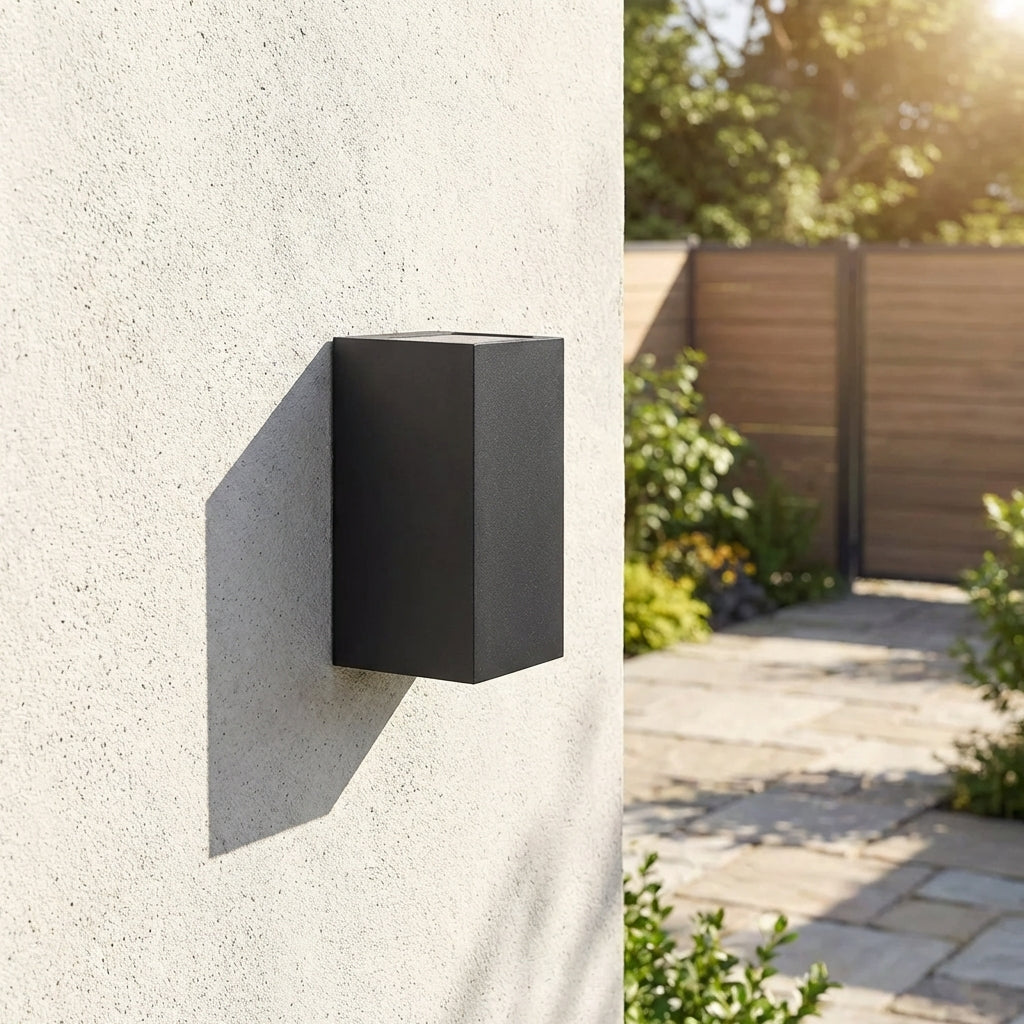 Applique murale extérieure LED carrée double flux lumineux IP65 noir mat éclairage façade terrasse entrée | Koossa