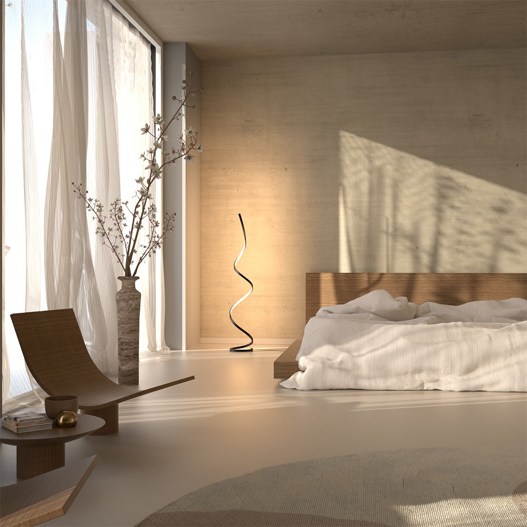 Lampadaire LED à spirale dimmable moderne minimaliste design épuré luminaire contemporain pour salon et séjour | Koossa