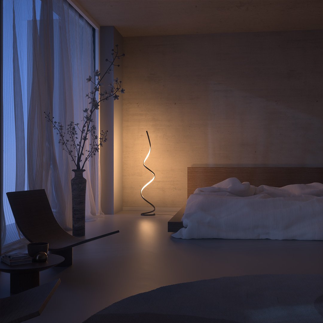 Lampadaire LED à spirale dimmable moderne minimaliste design épuré luminaire contemporain pour salon et séjour | Koossa