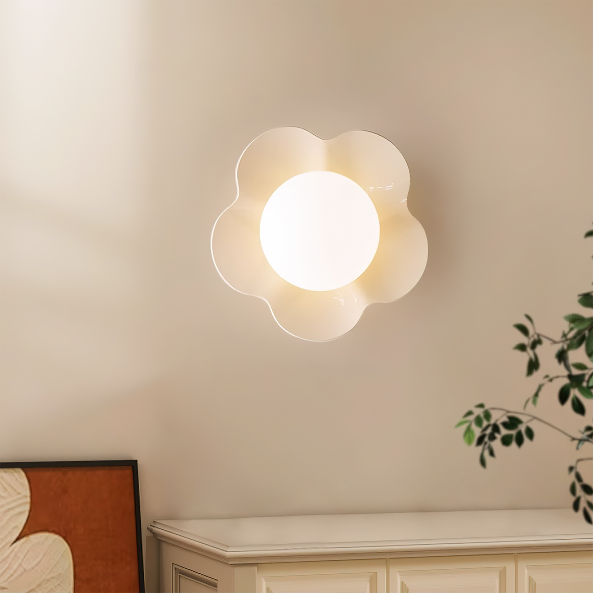 Floral Glass Wall Sconce with Resin Base - Dimmable G9 Single-Bulb Fixture for Bedroom, Living Room, Hallway - Modern Flower-Shaped Accent | Lonoma