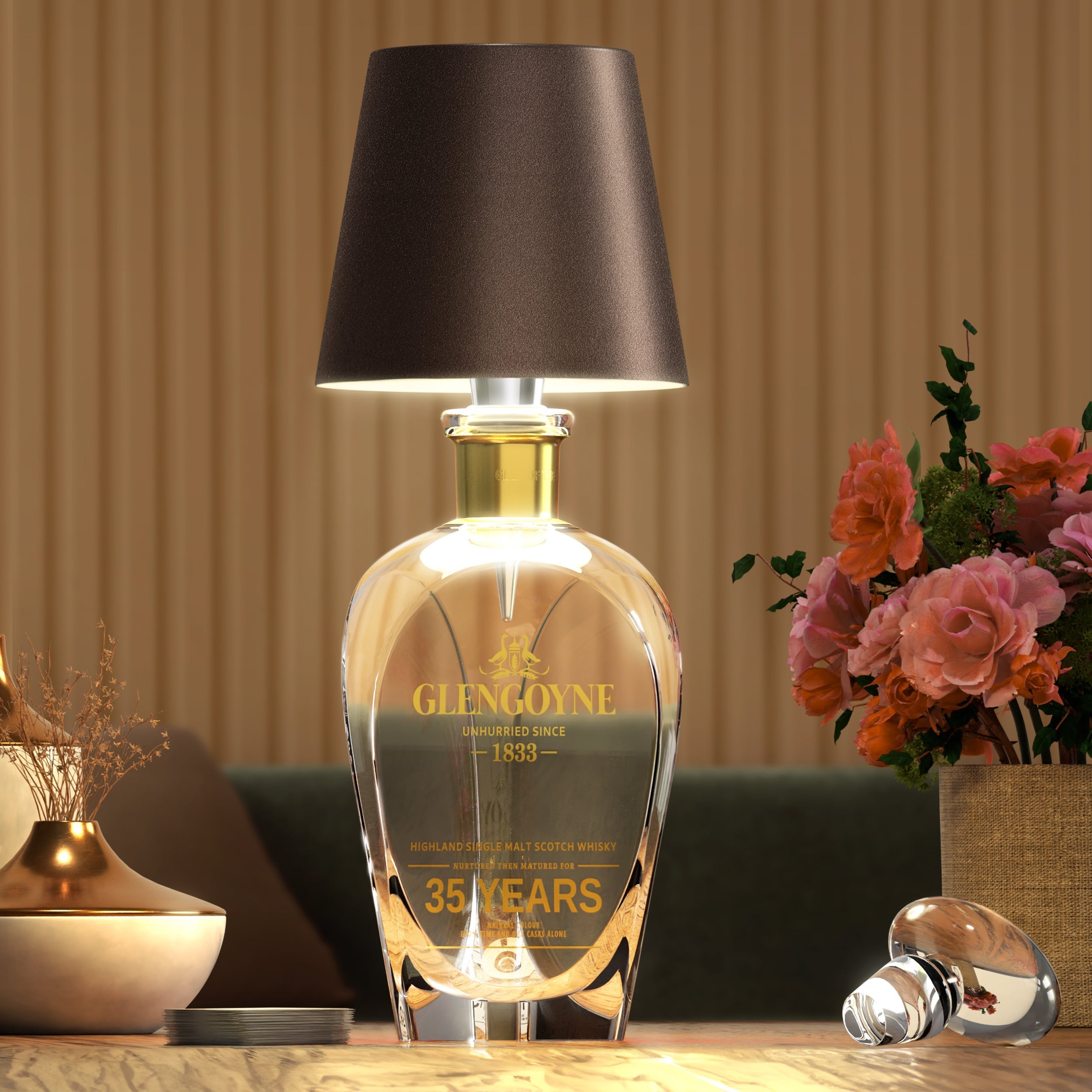 Lampe bouteille sans fil rechargeable LED noir 3000K USB-C pour décoration de table bar restaurant ambiance | Koossa
