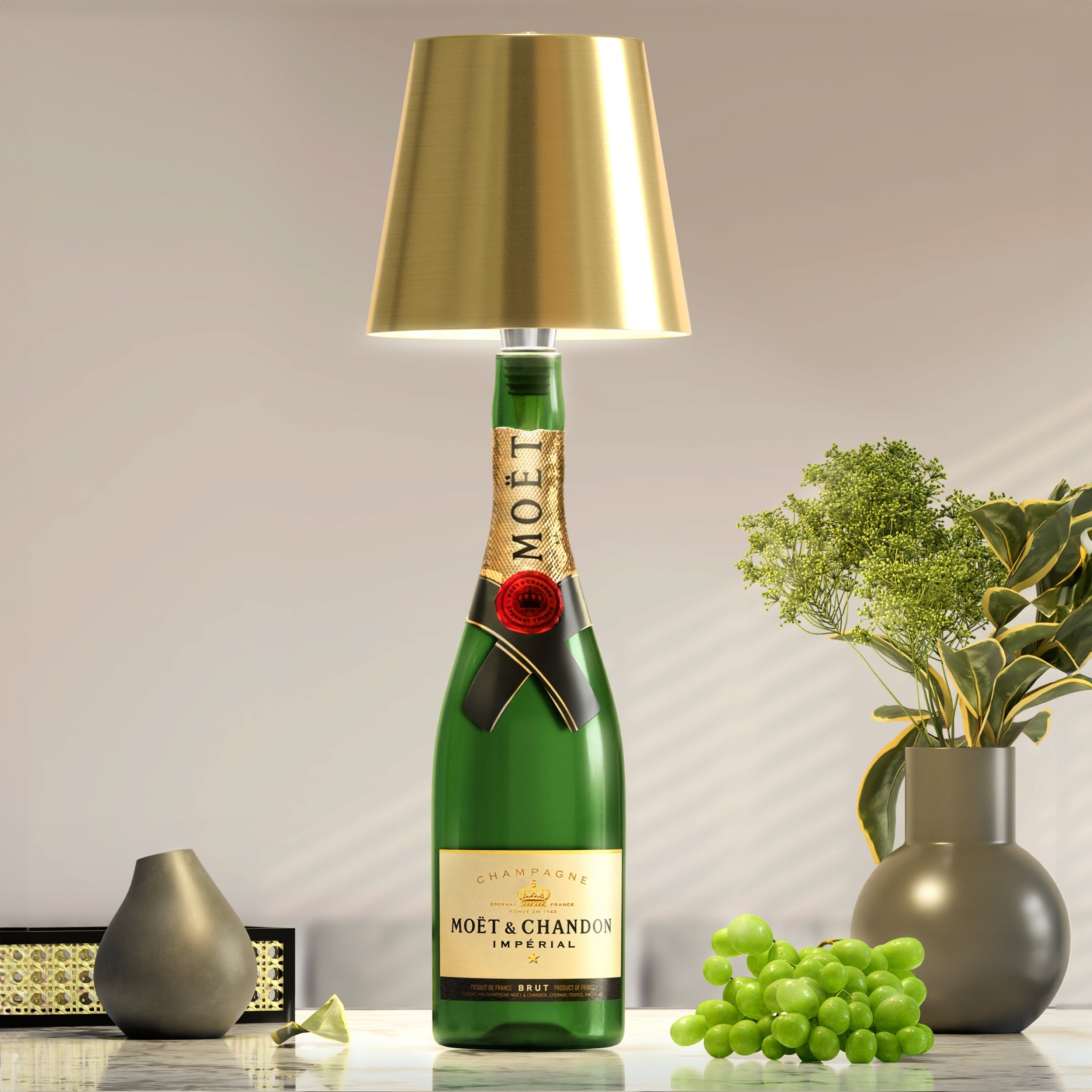 Lampe bouteille sans fil rechargeable LED noir 3000K USB-C pour décoration de table bar restaurant ambiance | Koossa