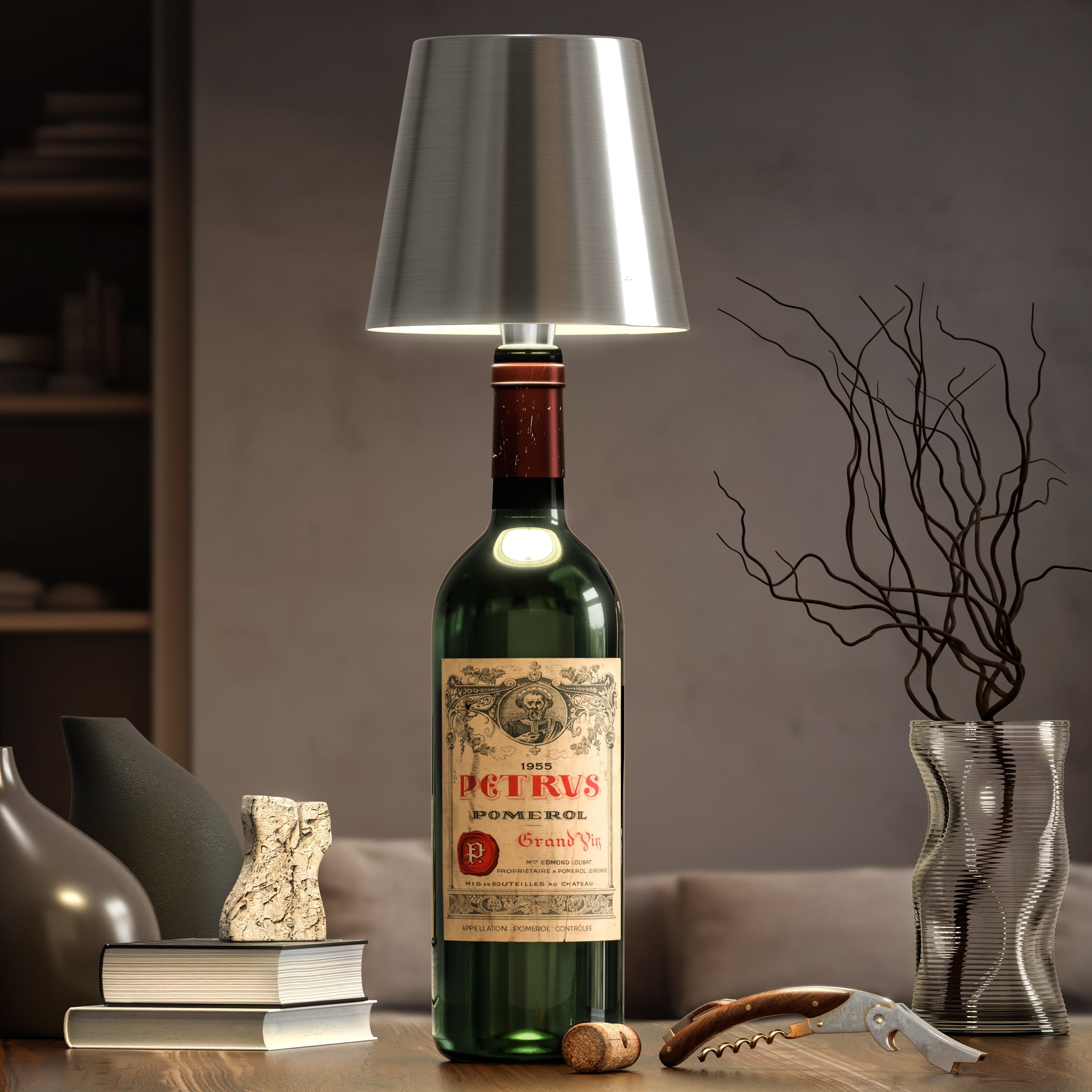 Lampe bouteille sans fil rechargeable LED noir 3000K USB-C pour décoration de table bar restaurant ambiance | Koossa