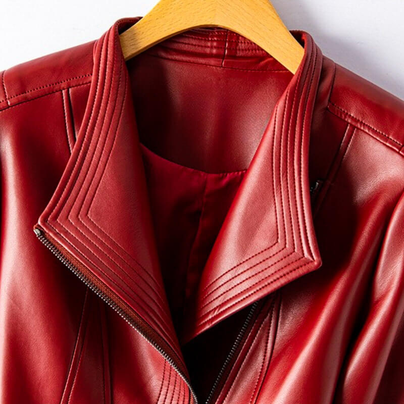 Women's Tailored Faux Leather Biker Jacket in Black, Red & Beige for Evening & Weekend | Koossa