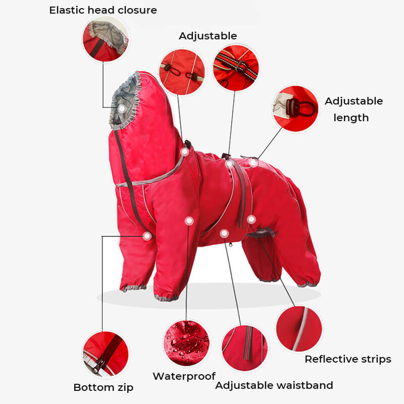 Dog Raincoat Full Body Waterproof Polyester Graphene Reflective Strips Large Dogs Windproof Snow Jacket Coat | Koossa