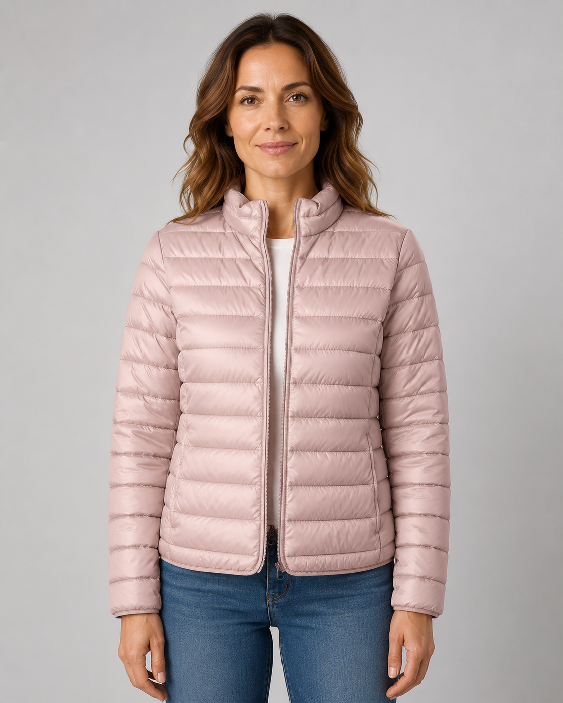 Women's Quilted Puffer Coat with High Funnel Neck and Front Zipper – Insulated Midweight Outerwear for Fall and Spring – Casual Layering | Lonoma