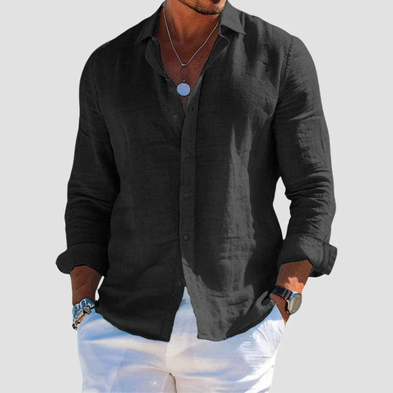 Men's Relaxed Linen Shirt in Navy, White, Brown, Grey, and Black – Effortless Summer Style for Holidays and Smart-Casual Occasions | Koossa