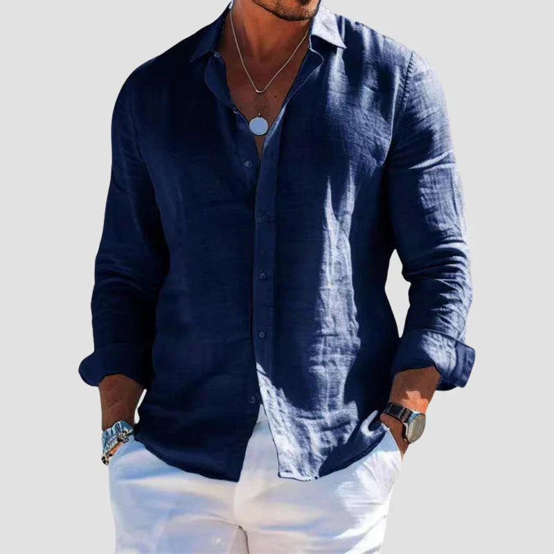 Men's Relaxed Linen Shirt in Navy, White, Brown, Grey, and Black – Effortless Summer Style for Holidays and Smart-Casual Occasions | Koossa