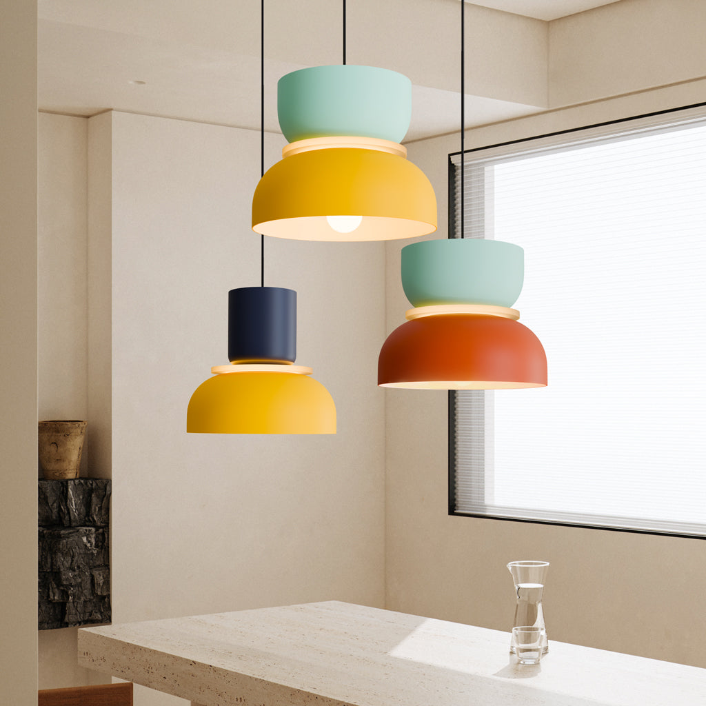 Suspension Scandinave Bicolore à Deux Abat-Jours Superposés pour Salle à Manger et Séjour Contemporain | Koossa