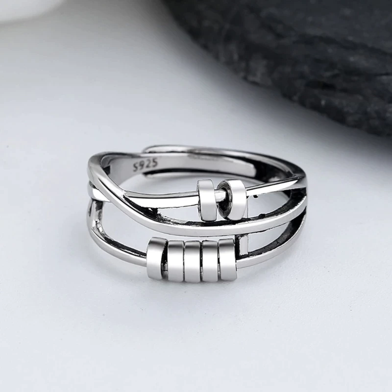 Adjustable Sterling Silver Spinning Band Ring — Stress Relief Fidget Ring for Mindful Moments | Koossa