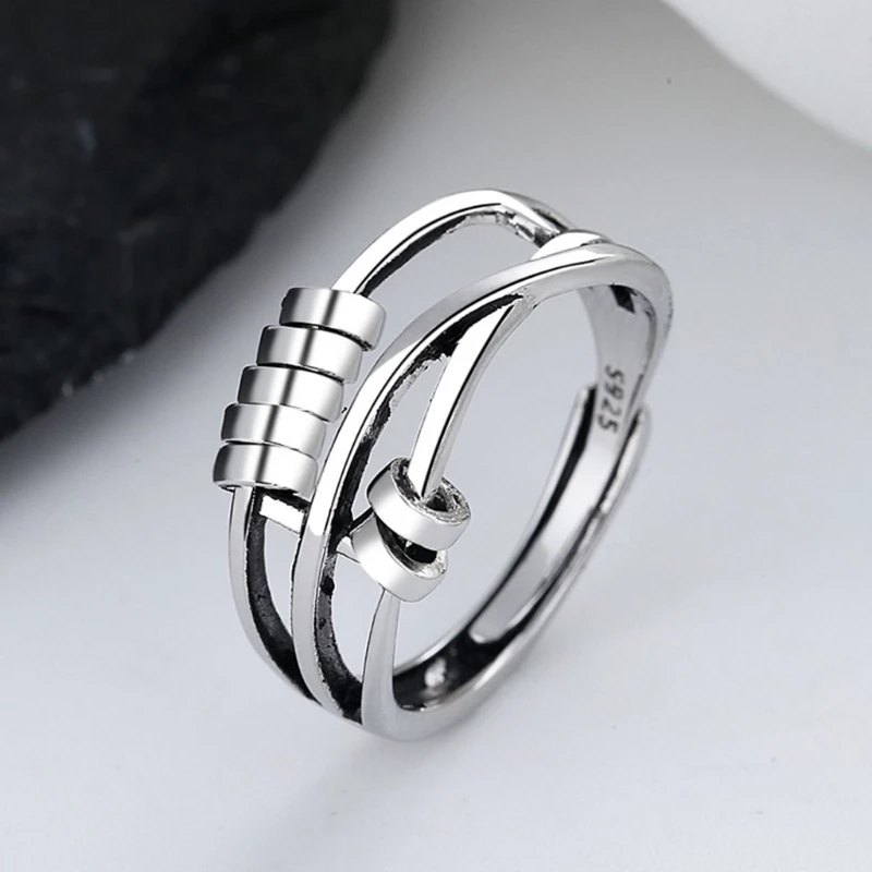 Adjustable Sterling Silver Spinning Band Ring — Stress Relief Fidget Ring for Mindful Moments | Koossa