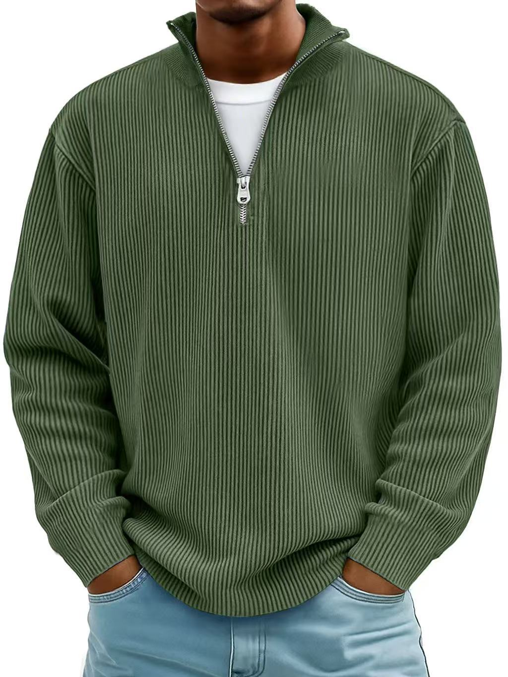 Men's Quarter-Zip Pullover Sweater with Ribbed Knit and Stand Collar for Casual and Office Wear | Lonoma
