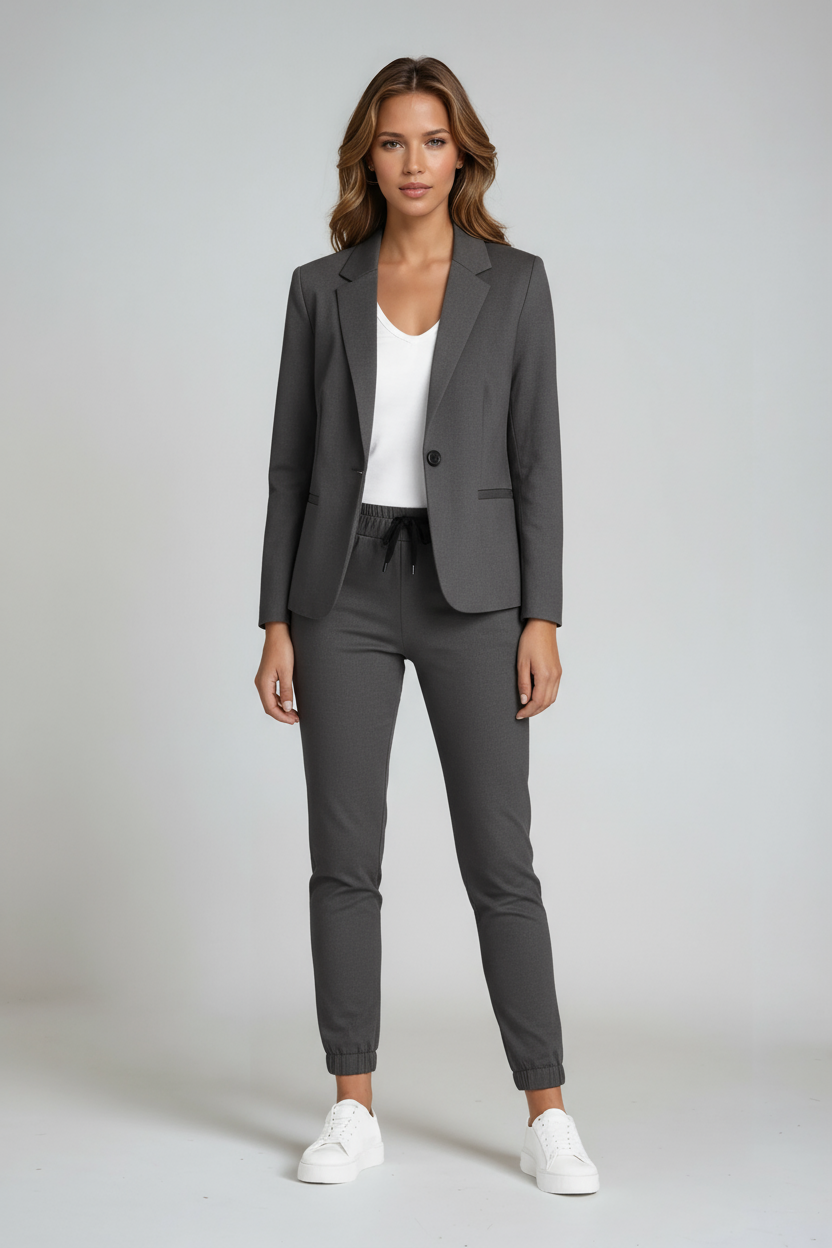 Women's Tailored Blazer and Drawstring Trouser Co-ord Set in Blue, Beige, Grey and Black | Koossa
