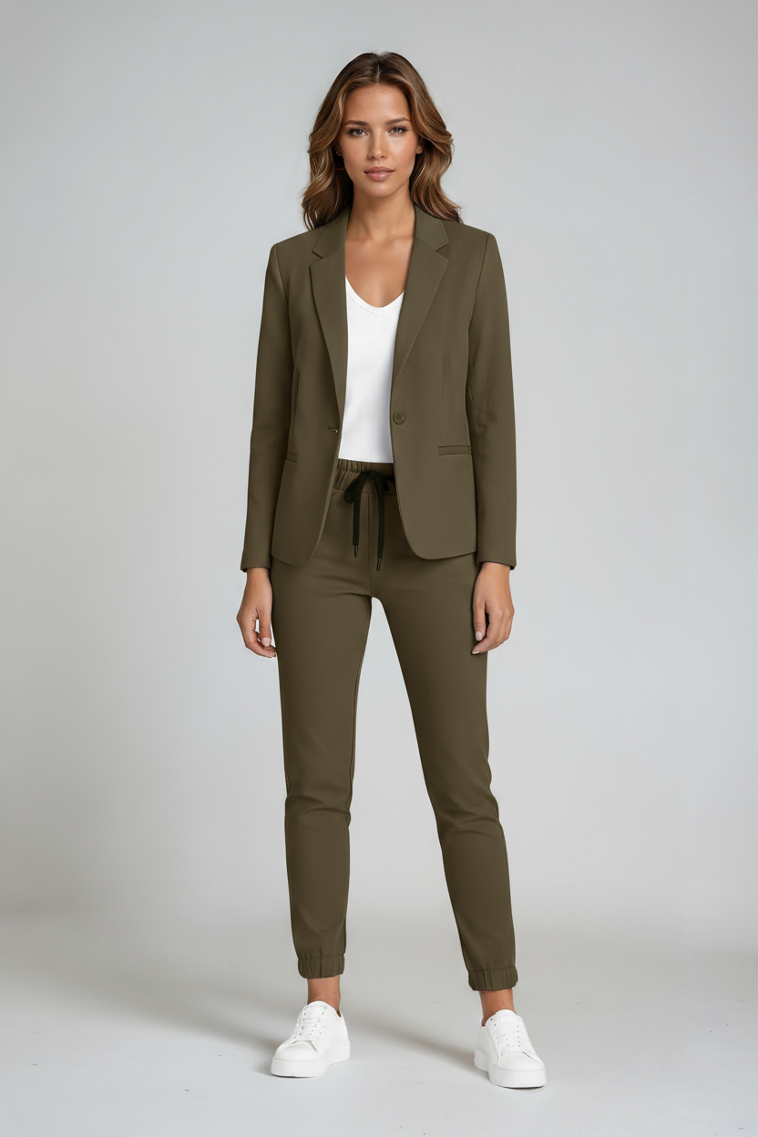 Women's Tailored Blazer and Drawstring Trouser Co-ord Set in Blue, Beige, Grey and Black | Koossa