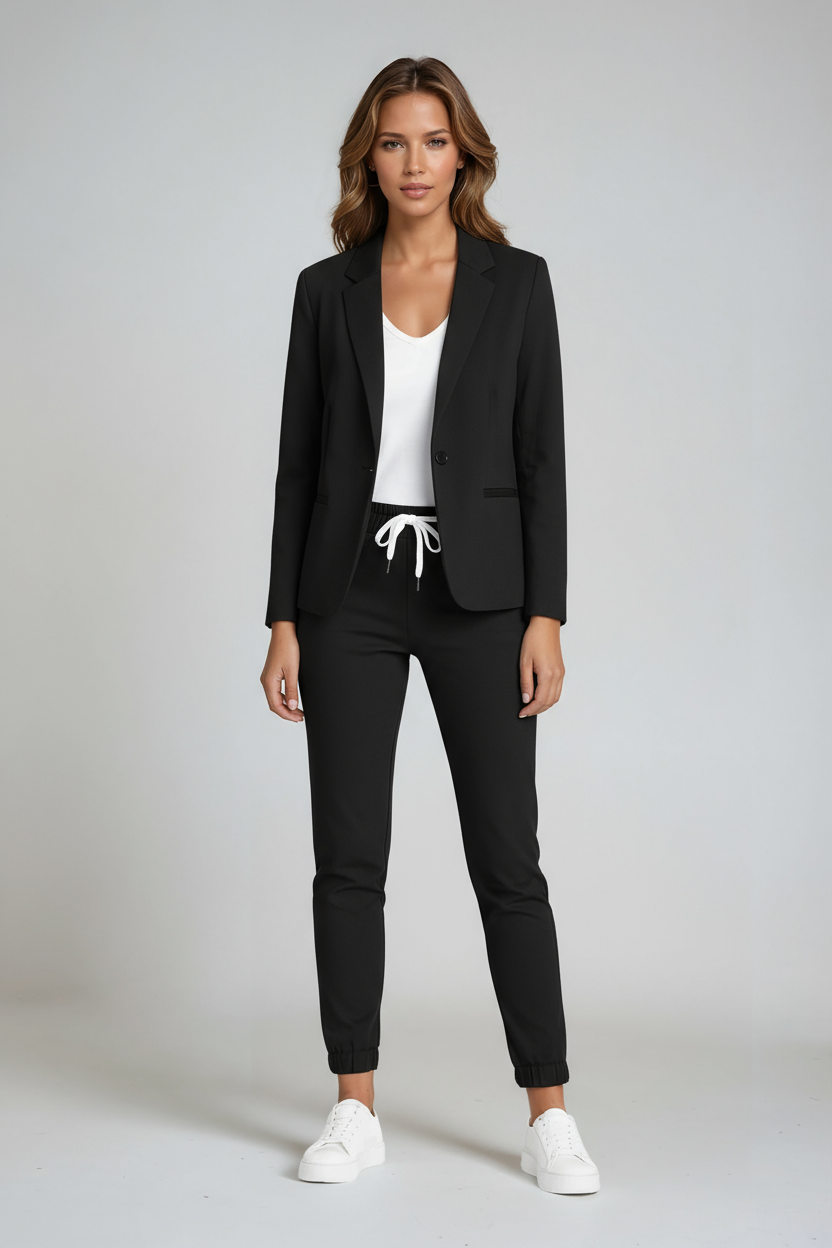 Women's Tailored Blazer and Drawstring Trouser Co-ord Set in Blue, Beige, Grey and Black | Koossa