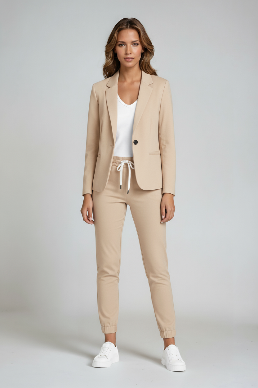 Women's Tailored Blazer and Drawstring Trouser Co-ord Set in Blue, Beige, Grey and Black | Koossa