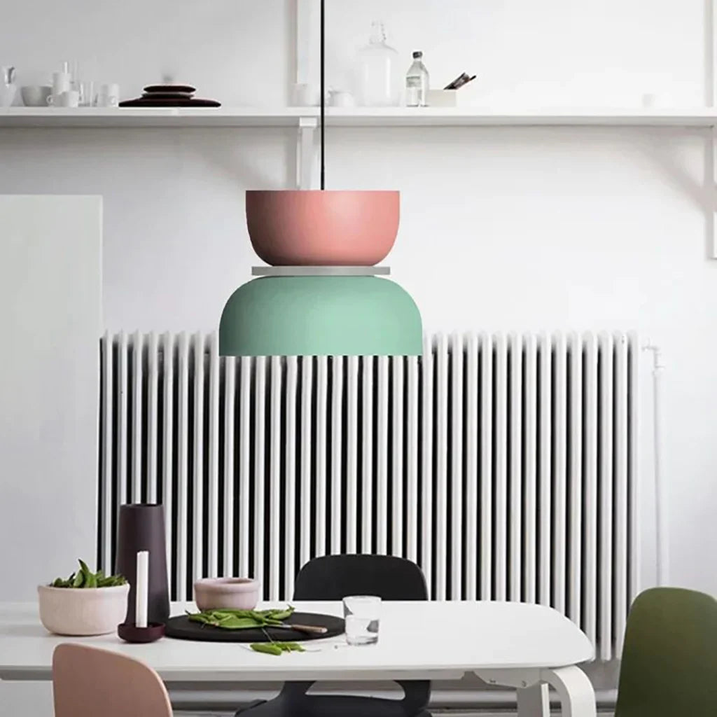 Suspension Scandinave Bicolore à Deux Abat-Jours Superposés pour Salle à Manger et Séjour Contemporain | Koossa