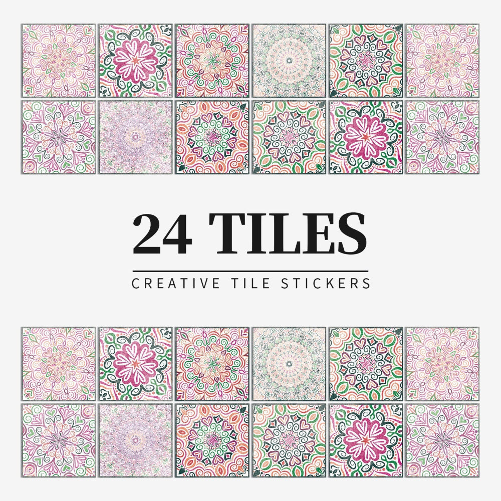Stickers muraux adhésifs inspiration mandala portugais pour carrelage cuisine et salle de bains lot 24 pièces | Koossa
