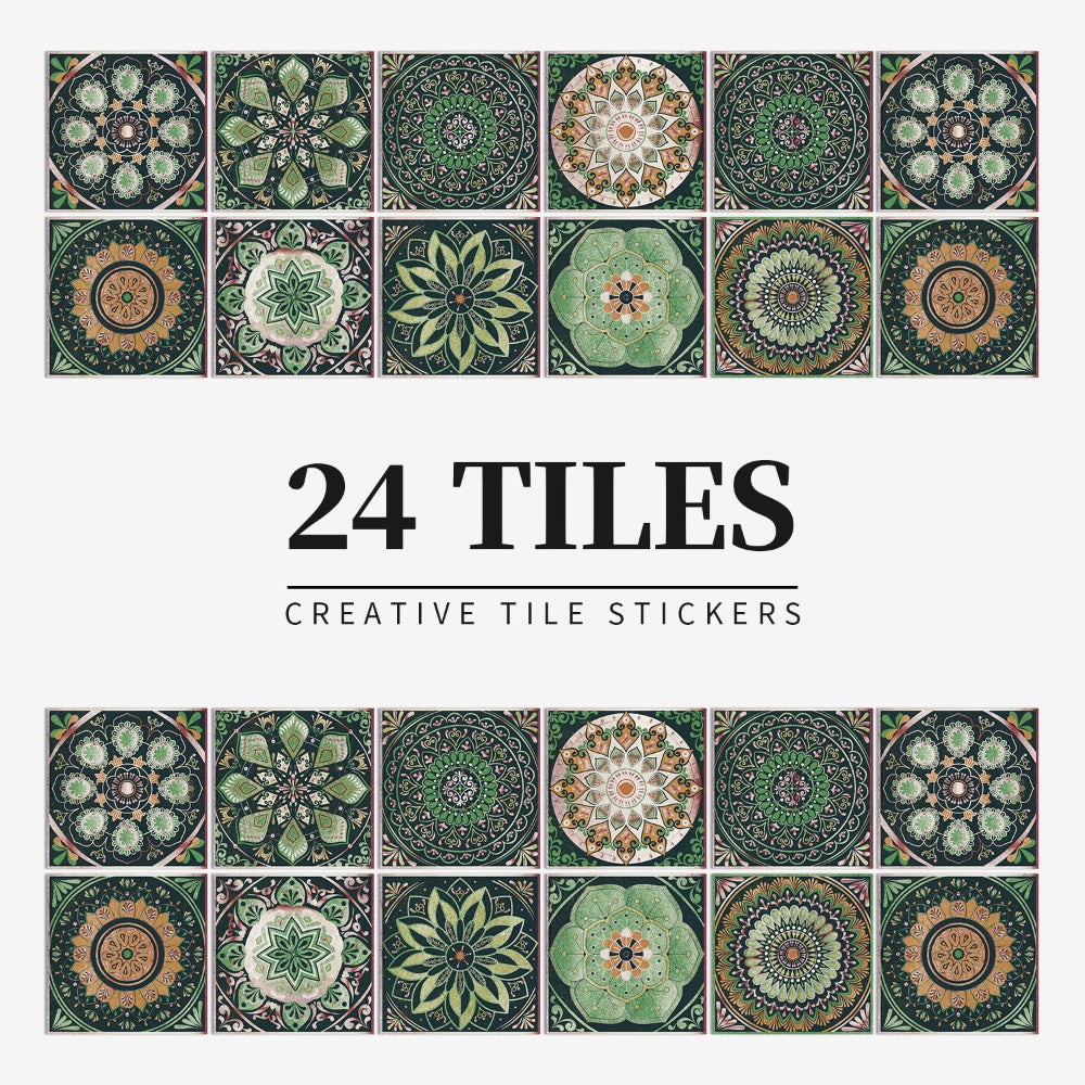 Stickers muraux adhésifs inspiration mandala portugais pour carrelage cuisine et salle de bains lot 24 pièces | Koossa