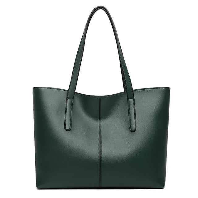 Structured Tote Bag with Long Shoulder Straps in Vegan Leather — Black, Green, Red & Silver | Koossa